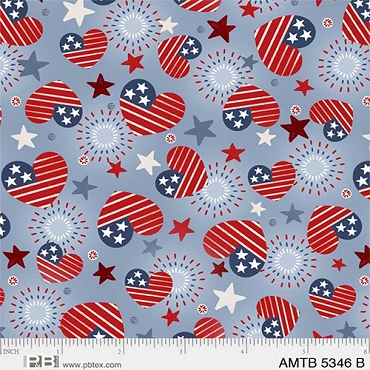 America the Beautiful - P & B Textiles - Tossed Floral - 5346 - Blue