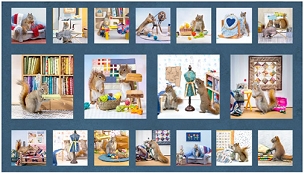 The Secret Life of Squirrels  IV - Clothworks - Digital Blocks Panel - Y4895 - 89 - Dark Denim