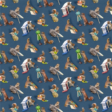 The Secret Life of Squirrels  IV - Clothworks - Y4898 - 89 - Squirrels - Dark Denim