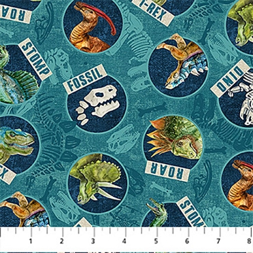Dino Roar - Northcott - DP28463 - 68 - Teal/Multi