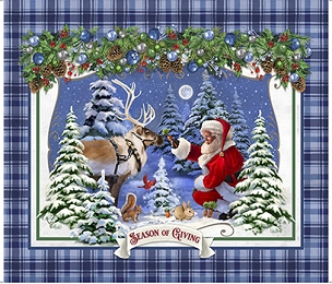 Season of Giving - QT Fabrics - Santa and Reindeer Panel - 31018 - W - Denim