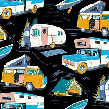 Retro Road Trip - Michael Miller - Road Trip Vehicles - 12084 - Black