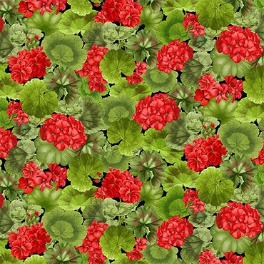 Timeless Treasures - SCARLET BEAUTY - GERANIUM FLORAL - CD3184 - GREEN