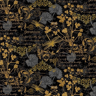 Timeless Treasures - SCARLET BEAUTY - TEXT AND FLORAL - CD3182 - BLACK
