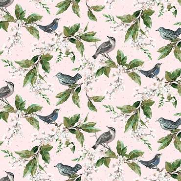 Elysium - Clothworks - Digital Birds Pale Pink - 4189 -132