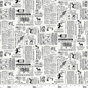 Neighborhood Assocation - Studio E Fabrics - 8424 - 01 - Newspaper Ads Off-White