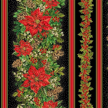 Joyful - Timeless Treasures - CM3712 - Poinsettia Border Stripe - Black