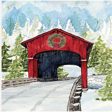 Covered Bridges in Winter - Riley Blake - Christmas Bridge Panel - 18004