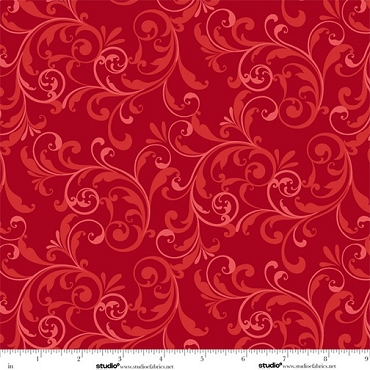 Holiday Feather & Flourish - Studio E Fabrics - 9266 - 88 - Red Scroll