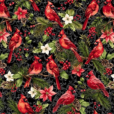 Holiday Feather & Flourish - Studio E Fabrics - 9265 - 99 - Black Birds and Winter Foliage