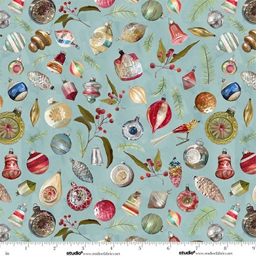 Holly Woods - Studio E Fabrics - 9240 - 79 - Slate Vintage Ornaments