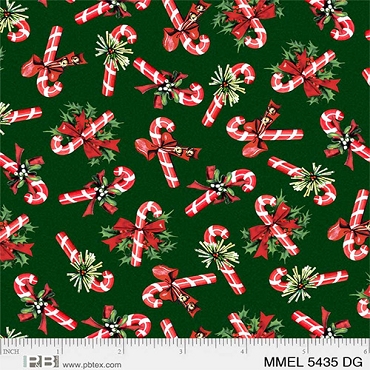 Merry Melody - P&B Textiles - Tossed Candy Canes  - 05435 - Dark Green