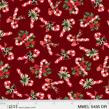 Merry Melody - P&B Textiles - Tossed Candy Canes  - 05435 - Dark Red