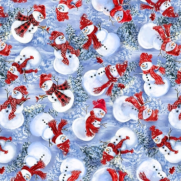 Christmas Eve - Timeless Treasures - CD3372 - Tossed Happy Snowman - Blue