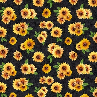 Sunshine Whispers - Wilmington Prints - 28655 - 957 - Black Sunflower Bunches
