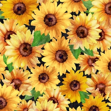 Sunshine Whispers - Wilmington Prints - 28653 - 952 - Black Packed Sunflowers