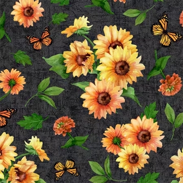 Sunshine Whispers - Wilmington Prints - 28654 - 975 - Black Sunflowers All Over