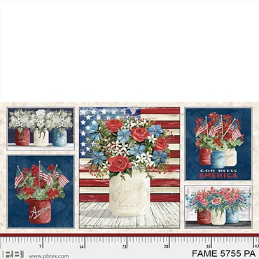 Farmhouse Americana - P & B Textiles - Patriotic Bouquet Panel - FAME - 5755