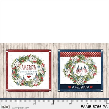 Farmhouse Americana - P & B Textiles - Patriotic Wreath Pillow Panel - FAME - 5756