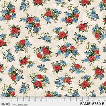 Farmhouse Americana - P & B Textiles - Tossed Flower Bunches - FAME - 5759 - E