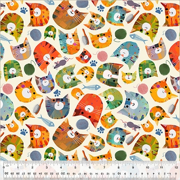 Fur-Ever Friends - Windham Fabrics - Silly Kitty - 54530D - 3 - Ivory