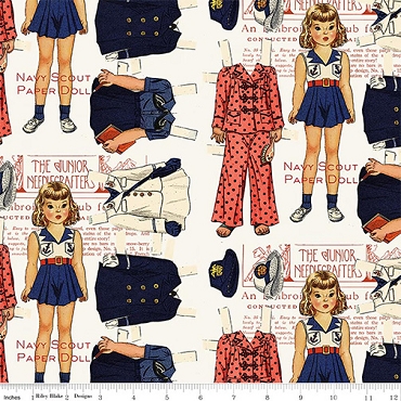 Sew America - Riley Blake - Navy Scout Paper Doll - CD-17344 - Off White