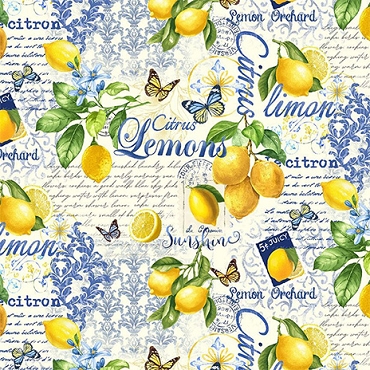Limoncello - Timeless Treasures - CD3441 - Lemon Collage - Cream