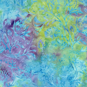 Island Batik - Floral Scene -  Multi Purple Green Flourite