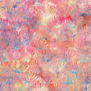 Island Batik - Floral Fan  - Multi Pink Yellow Blue Moonstone