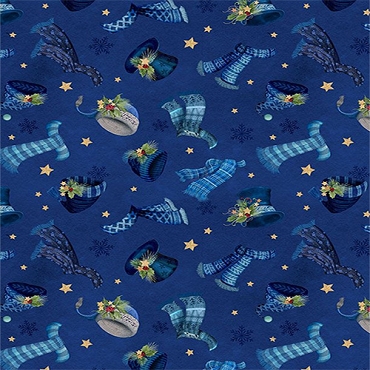 Let it Snow-Man! - Wilmington Prints - 27756 - 447 -  Hats & Scarves Dark Blue