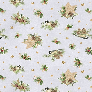 Let it Snow-Man! - Wilmington Prints - 27757 - 972 -  Birds & Pine Toss Gray
