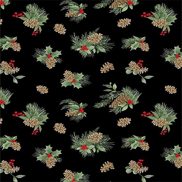 Cardinal Charm - Wilmington Prints - 39931 - 972 - Pine Cone Toss Black