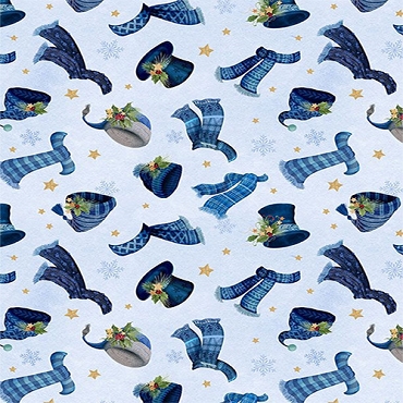 Let it Snow-Man! - Wilmington Prints - 27756 - 407 -  Hats & Scarves Light Blue