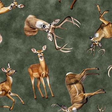 BUCK WILD - QT Fabrics - Tossed Deer - 30805 - F - Silver Pine