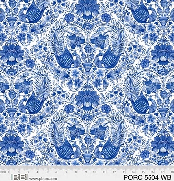 Porcelaina - P&B Textiles - Symmetrical Birds - 5504 - White/blue