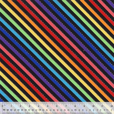 Be Colourful - Anthology Batiks - 77Q - 2 - Magic Bias Stripe - Black Rainbow