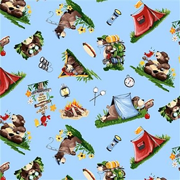 Barron Goes Camping - Clothworks - Campground Light Blue - 20454 - 710