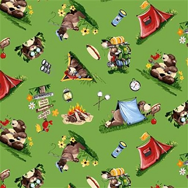 Barron Goes Camping - Clothworks - Campground Grass Green - 20454 - 850