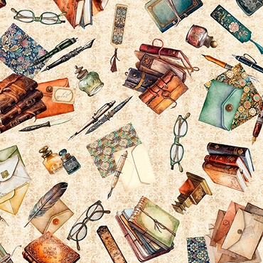 September 2026 - Miscellaneous - QT Fabrics - Book Club - Letter Vignettes - 32259 - cream