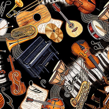 September 2026 - Miscellaneous - QT Fabrics - Vivace - Musical Instruments Toss - 32246 - black