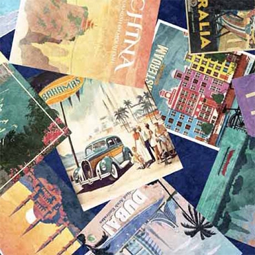 GLOBETROTTER -  QT Fabrics - Travel Posters - 30528 - N - Navy